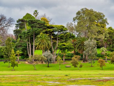 Footscray Park geniş bahçe yatakları ve diğer tesisleri olan bölgesel bir açık alandır. Melbourne şehrinin ufuk çizgisini gösteriyor..