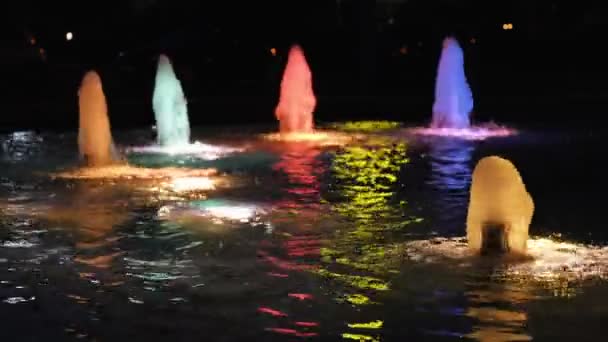 Fontana Acqua Colorata Durante Notte Città — Video Stock