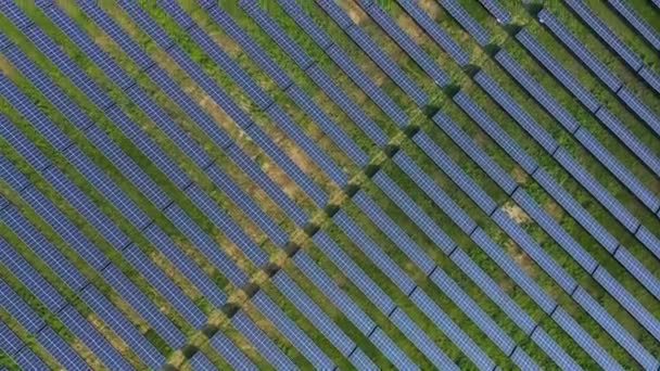 Güneş Panelleri Sıralarının Yukarıdan Aşağı Havadan Görünüşü Bir Güneş Çiftliğine — Stok video