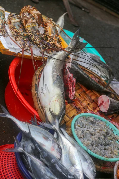 Αστακός Καραβίδες Θαλασσινά Ψάρια Που Πωλούνται Στην Αγορά Dam Nha — Φωτογραφία Αρχείου