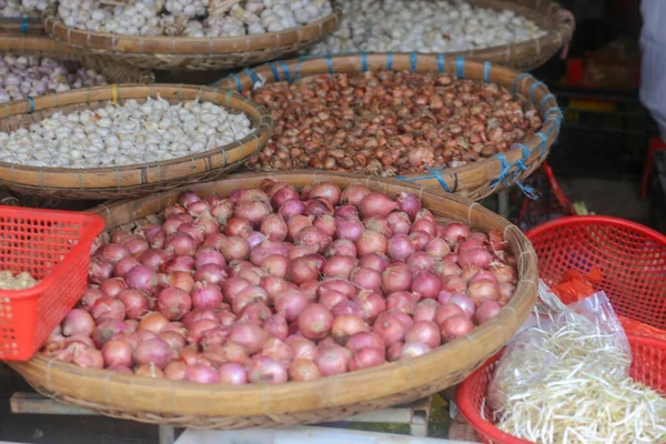 Cebollas Secas Ajo Muestran Mercado Presa Nha Trang City Khanh —  Fotos de Stock