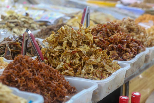 Closeup Deep Fried Fish Shrimp Traditional Vietnamese Cuisine Dam Market — Stock Photo, Image