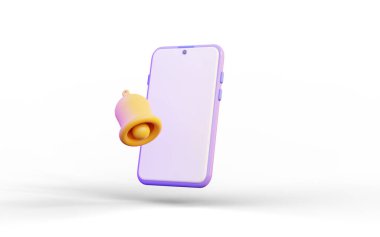 smart phone with notification bell sign on white background 3d render concept