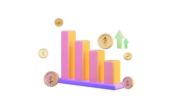 Vonal Chart Arany Dollár Érme Fehér Háttér Render Koncepció Pénzügyi — Stock Fotó