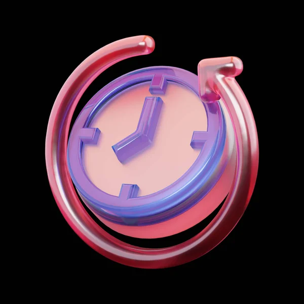 Horloge Avec Flèche Rotation Icône Effet Verre Sur Fond Sombre — Photo