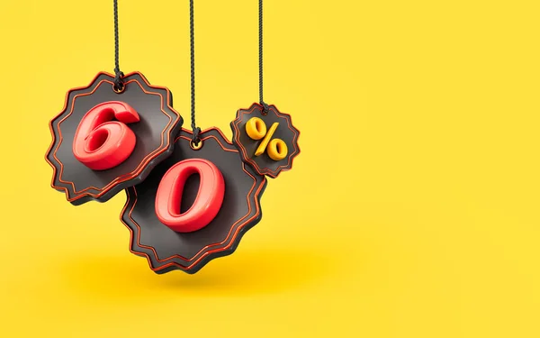 Mega Sale Offer Percent Discount Shopping Yellow Background Render Concept — Stock Photo, Image