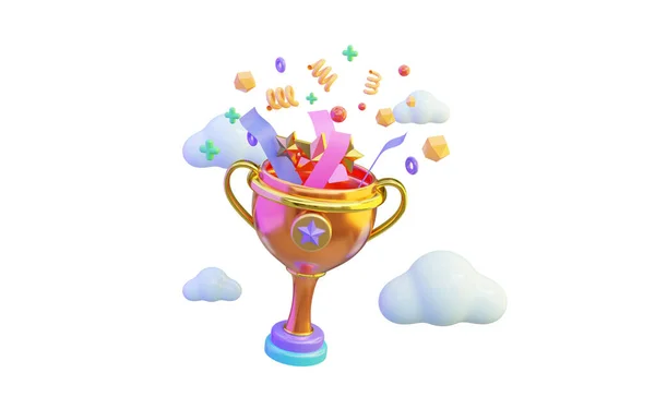 Trophy Icon Cloud Elements White Background Render Concept Victory Prize — Stock Photo, Image