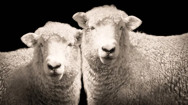 Farm Sheep Animal Closeup Head Closeup Face In The Black Background
