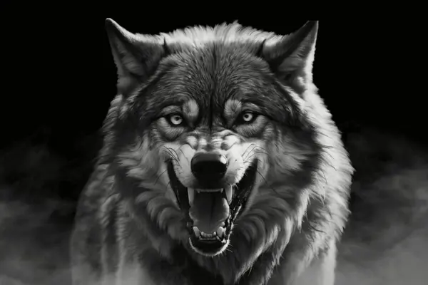 Çok kızgın ve güçlü bir kükreyen sisli yakın çekim yüzü