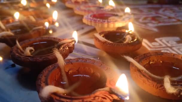 Bela Iluminação Diya Festival Diwali — Vídeo de Stock