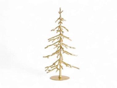 Beyaz arka planda izole edilmiş güzel altın noel ağacı.