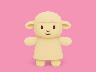 Güzel Koyun Doldurulmuş Oyuncak Pembe Arkaplanda İzole Edildi