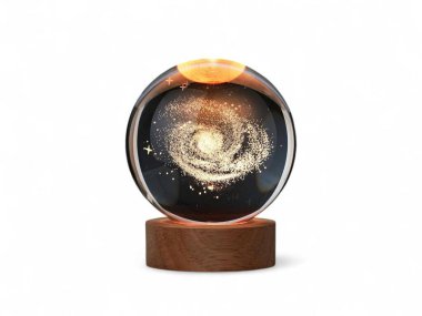 Kristal Galaksi Küresi Lambası ile Tahta Üs Kozmik LED Gece Işığı