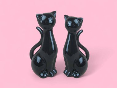 Zarif Siyah Seramik Kedi Figürleri Minimalist Ev Dekoru Çifti