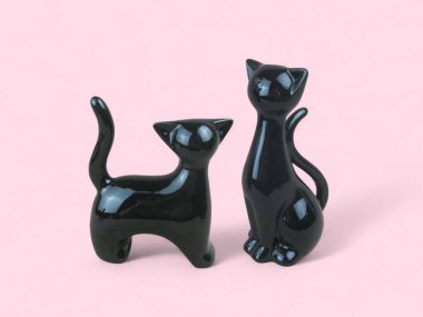 Siyah Seramik Kedi Figürleri Modern Dekoratif Çiftler