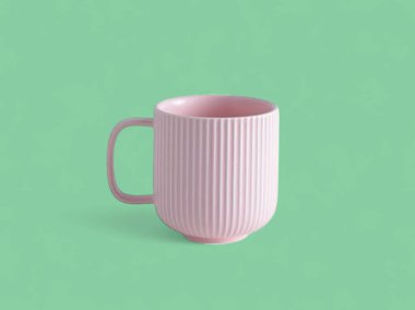 Modern Pastel Pembe Kurdeleli Seramik Kupa