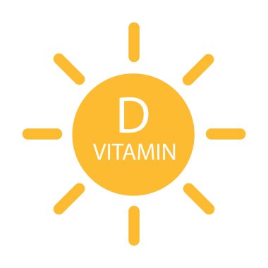 Vitamin D metni güneş ikonu vektör güzelliği, eczane, beslenme cilt bakımı konsepti grafik tasarım, logo, web sitesi, sosyal medya, mobil uygulama, UI illüstrasyon
