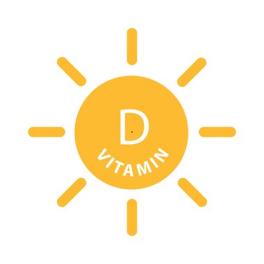 Vitamin D metni güneş ikonu vektör güzelliği, eczane, beslenme cilt bakımı konsepti grafik tasarım, logo, web sitesi, sosyal medya, mobil uygulama, UI illüstrasyon