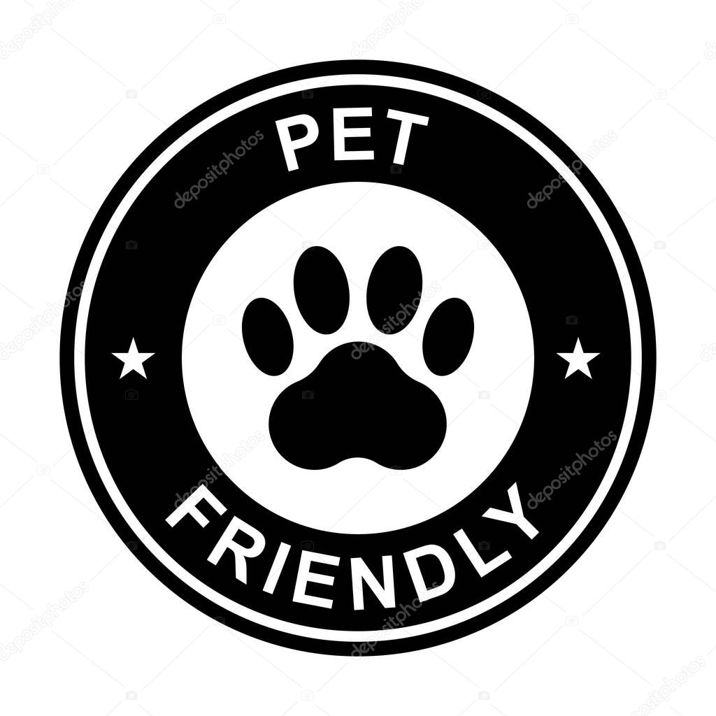 Pet friendly icon vector pet paw or dog label Vet clinic, shop sticker for graphic design, logo, website, social media, mobile app, UI