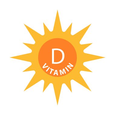 Vitamin D metni güneş ikonu vektör güzelliği, eczane, beslenme cilt bakımı konsepti grafik tasarım, logo, web sitesi, sosyal medya, mobil uygulama, ui illüstrasyon