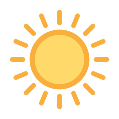 Güneş düz ikon vektörü. Yazın çekilen resim. Güneş ışığı sembolü. Web sitesi tasarımı, web düğmesi, mobil uygulama illüstrasyonu