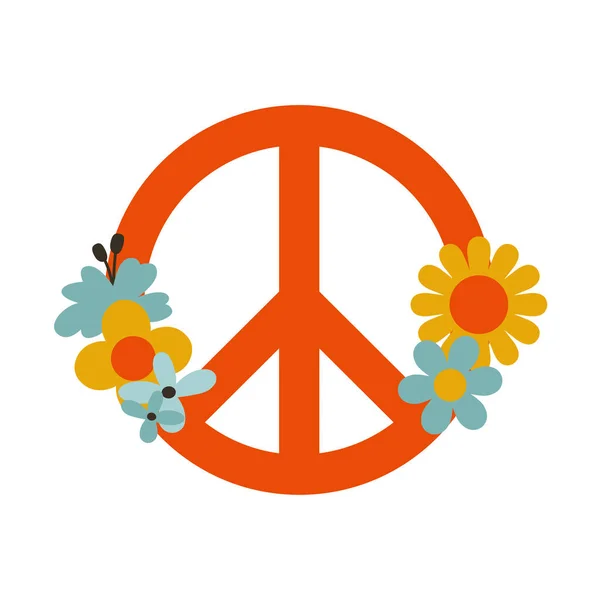 Retro Groovy Illustration Pacific Symbol Flowers Flat Style Hippie Peace — 图库矢量图片