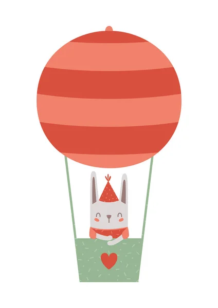 Children Cartoon Illustration Cute Rabbit Air Balloon Party Hat Isolated — Stock Vector
