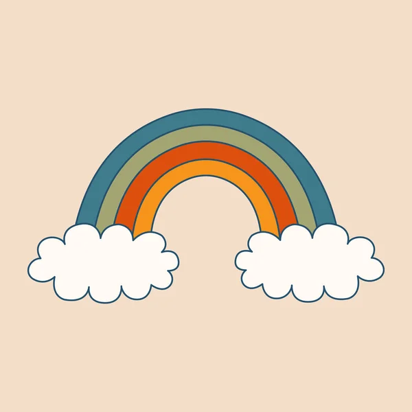 Bunter Minimalistischer Regenbogen Mit Wolke Retro Psychedelische Clip Art Hippie — Stockvektor