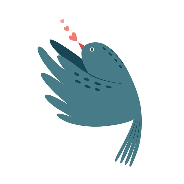 Kalpli Tatlı Uçan Kuş Kart Kart Sevgililer Günü Kartı Çıkartma — Stok Vektör