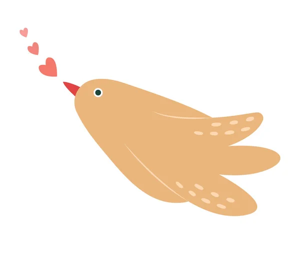 Cartoon Flying Bird Hearts Cute Isolated Clipart Pastel Shades Romantic — Stock Vector