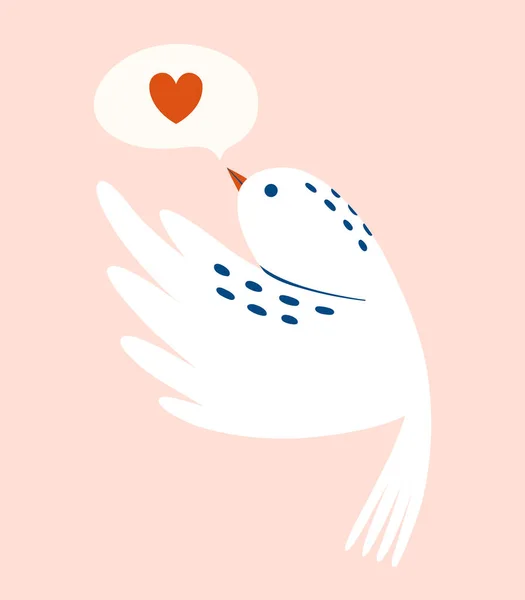 Roztomilý Létající Pták Bublinou Srdcem Clipart Pastelových Odstínech Zpívajícím Ptáčkem — Stockový vektor