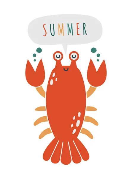 Cute Childish Clip Art Red Crayfish Dialog Bubble Text Summer — Stock Vector