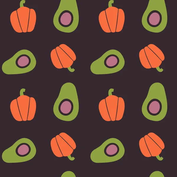 Рослинний Безшовний Візерунок Ілюстраціями Авокадо Паприки Простий Здоровий Харчовий Фон — стоковий вектор