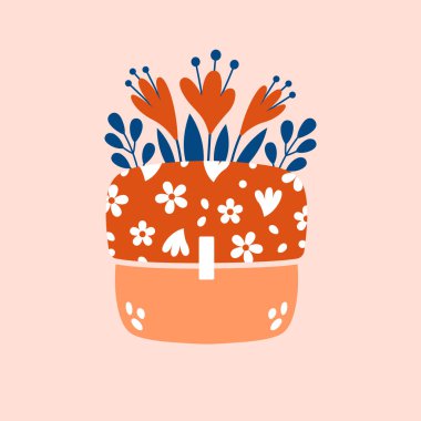 Paket içinde doğal bir kadın bezi. Regl pedleri, bitkiler, çiçekler ve yapraklar için konteynır ile kaplama sanatı. Âdetlerimi seviyorum. Etiket, bayrak, rozet için düz stil vektör illüstrasyonu.