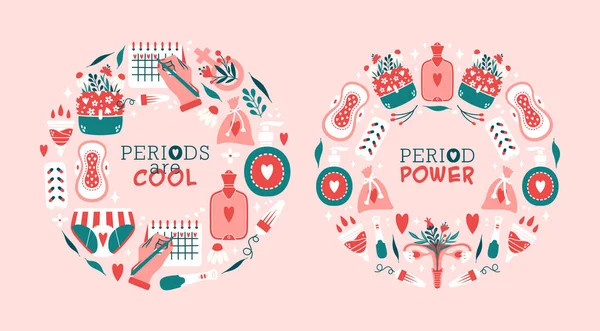 Ronde Patroon Frame Van Vrouwelijke Hygiëne Producten Vrouwelijke Menstruatie Periode — Stockvector
