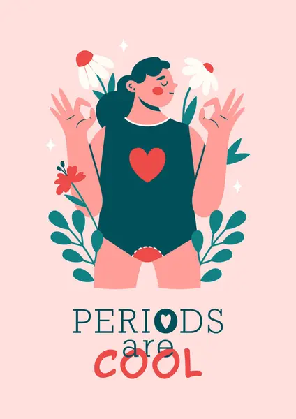 Mujer Durante Menstruación Mujer Feliz Chica Joven Lencería Con Menstruaciones — Archivo Imágenes Vectoriales