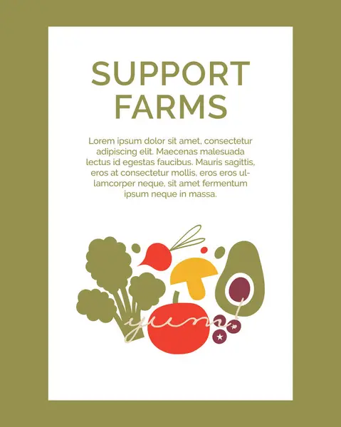 Farmy Wsparcia Szablon Baner Organicznym Zdrowe Wegańskie Jedzenie Płaskie Sztuki — Wektor stockowy