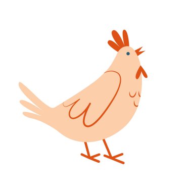 Tavuğun asgari çizimi. Düz dizayn. Çiftlik hayvanlarıyla güzel klipsleme sanatı. Paskalya kartı, afiş, etiket.