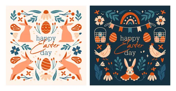 Set Square Easter Cards Banners Invitation Templates Happy Easter Day — Stock Vector