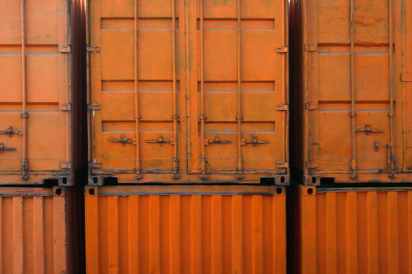 Close-up shot of shipping containers stacked together