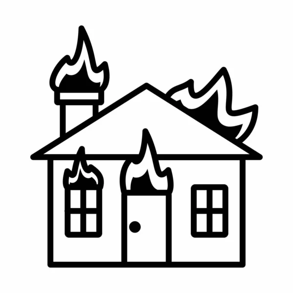 简洁明了的焚烧房屋图标草图病媒图解 — 图库矢量图片