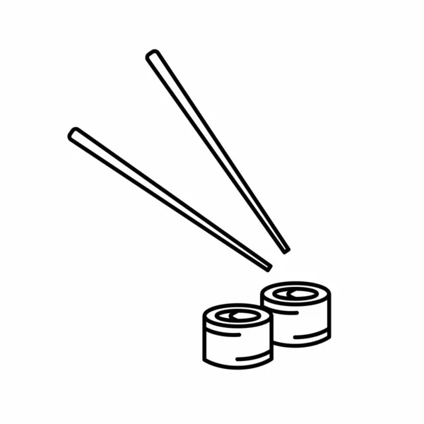 Két Sushi Tekercs Chopstick Vázlatos Vektor Ikon Illusztráció — Stock Vector