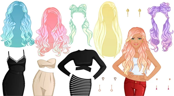 Pretty Pastel Hairstyle Cartoon Character Vector Illustration — Vetor de Stock