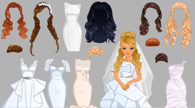Wedding Hairstyles Paper Doll. Vector Illustration