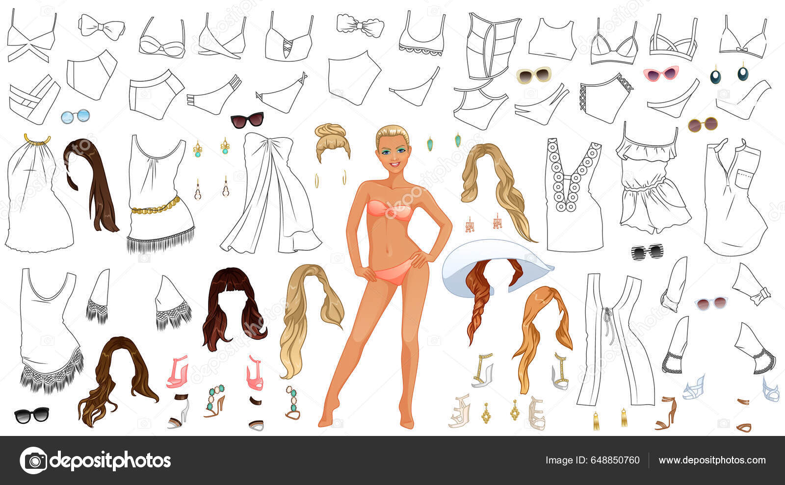 Summer Pool Chic Página Para Colorear Muñeca Papel Con Lindo