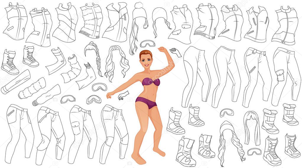 Traje Barbie En Bikini Para Colorear Snowboard Página Para