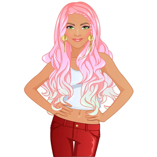 Pretty Pastel Hairstyle Cartoon Character Vector Illustration — Stock Vector