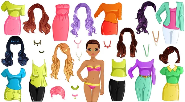 2012 Electric Eyes Paper Doll Colorful Clothes Hairstyle Accessories 사기적 — 스톡 벡터