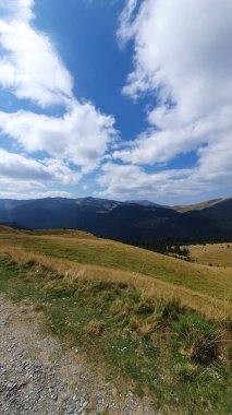 Güzel bir yaz gününde Transalpina Yolu 'nun kenarından Parang Dağları' nın manzarası. Valcea, Romanya
