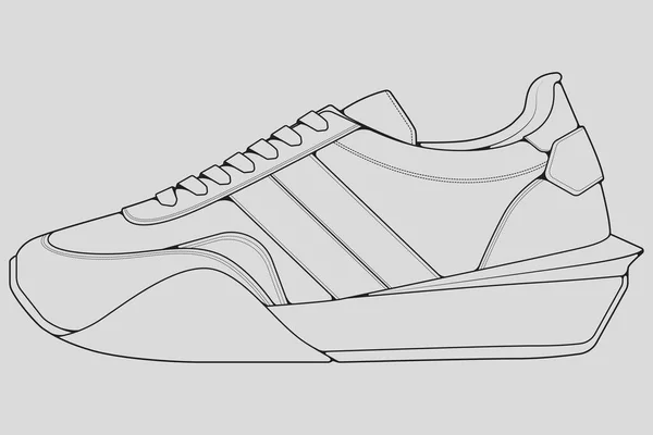 Shoes Sneaker Outline Drawing Vector Sneakers Drawn Sketch Style Black — Stock Vector